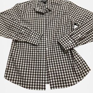 Lands' End Men's Brown and White Checkered Shirt